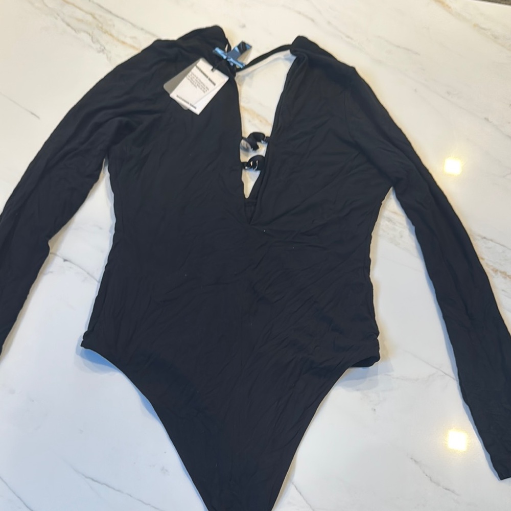 Alexander wang Black Long Sleeve Deep V Bodysuit